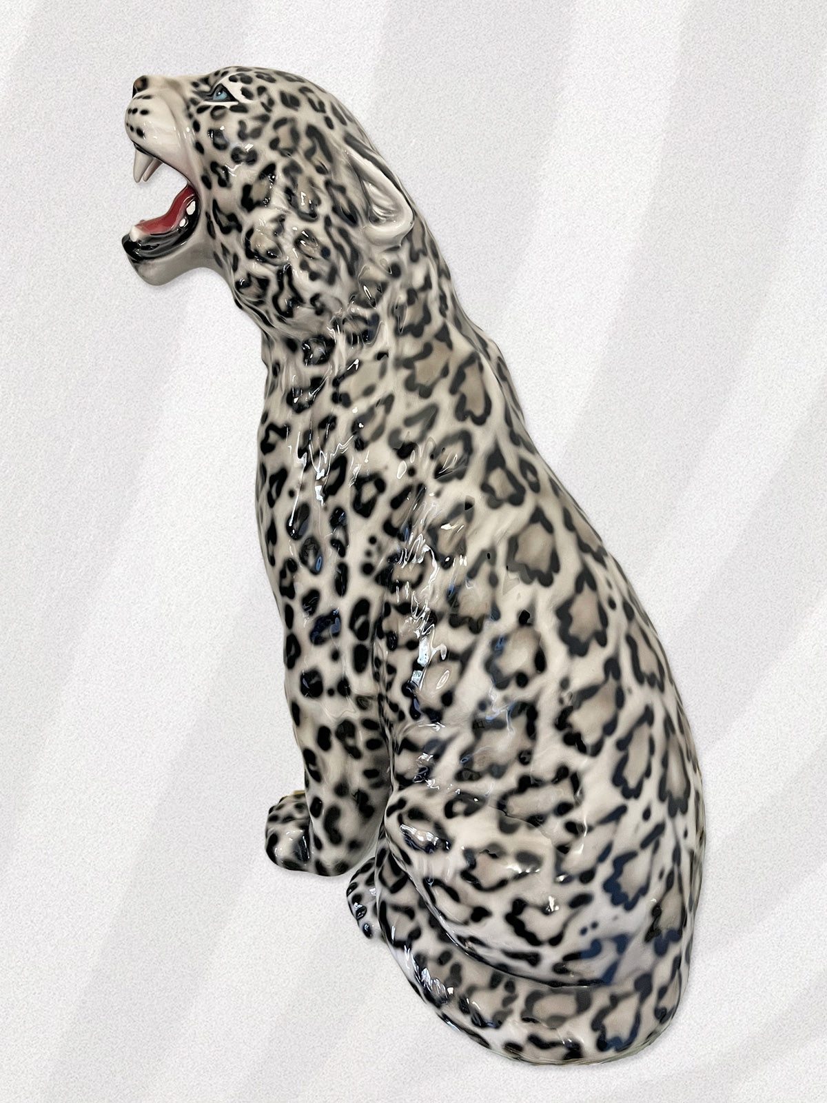 Large Italian Porcelain Snow Leopard Statue Figure