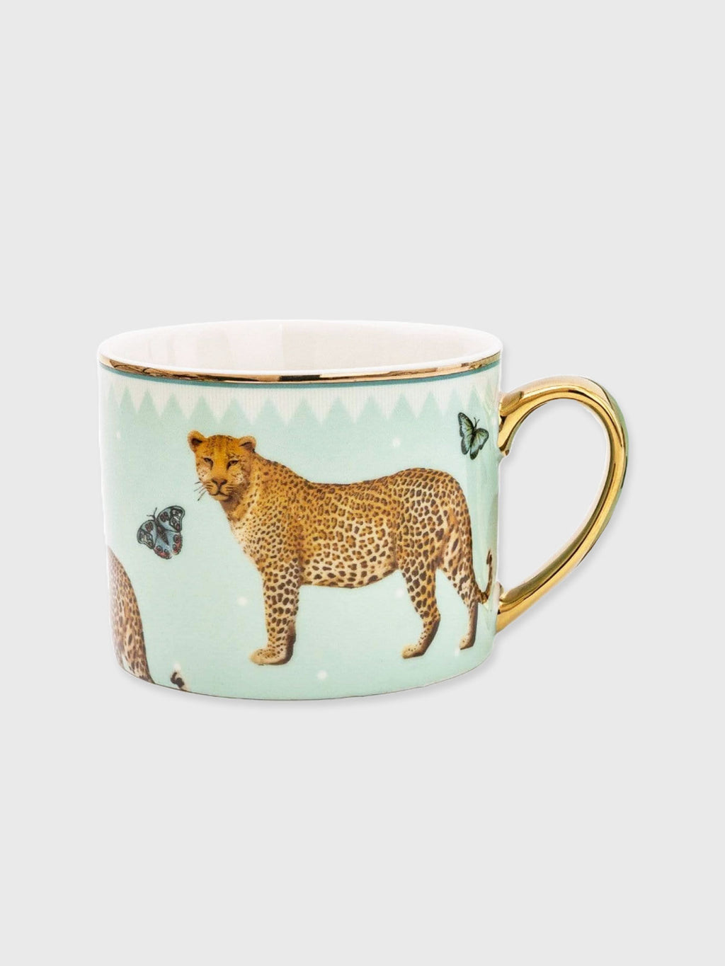 Pale Green Mug with Gold Handle - Leopard