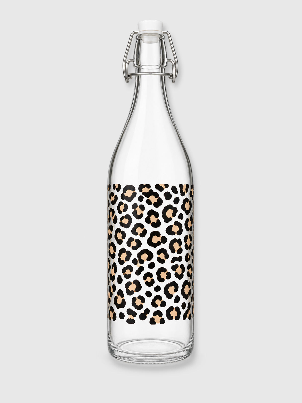 Leopard Print Glass Carafe Water Bottle - 1 Litre