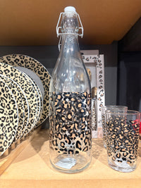 Leopard Print Glass Carafe Water Bottle - 1 Litre