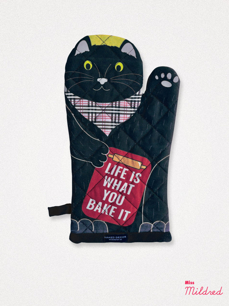 Life is What You Bake It Black Cat - Oven Mitt