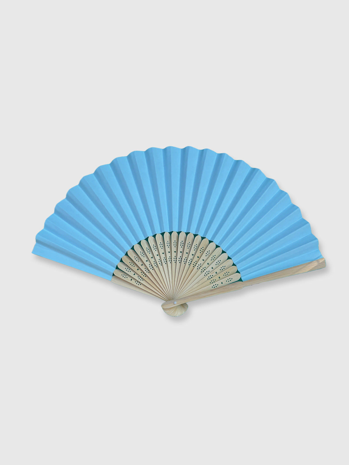 Wooden Paper Hand Fan - Light Blue