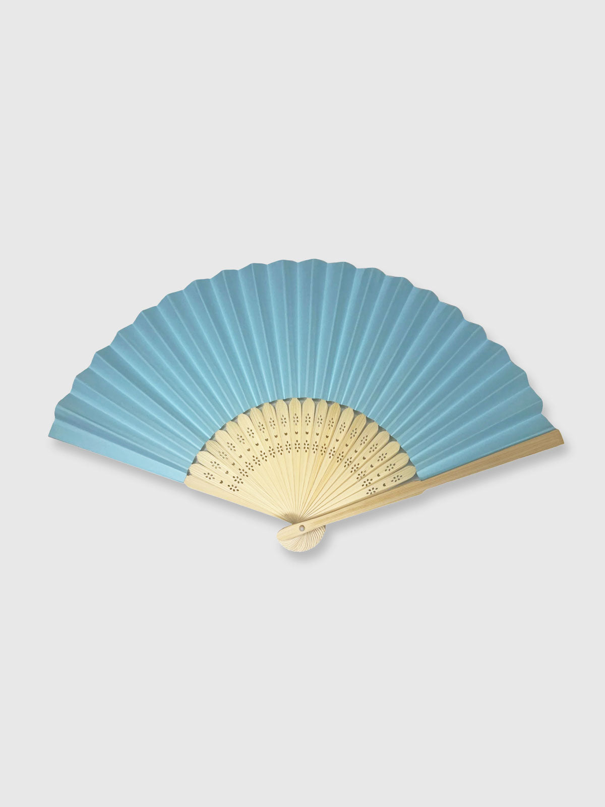 Wooden Paper Hand Fan - Light Blue