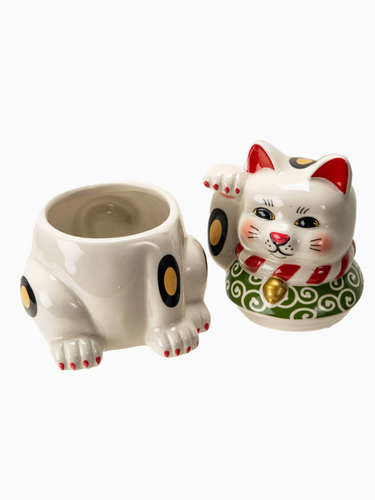 Waving Lucky Cat Maneki-Neko - Ceramic Cookie Jar