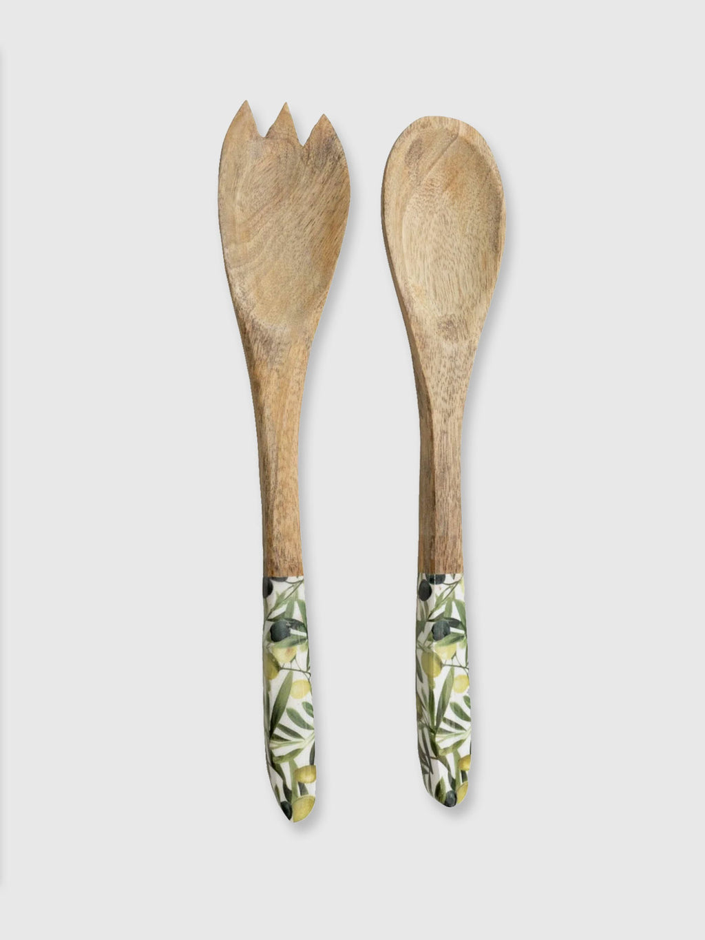 Mango Wood Salad Spoon & Fork Set - Olive Print