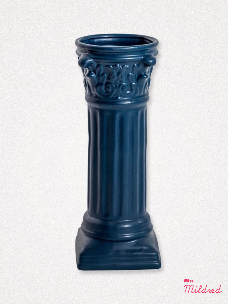 Corinthian Column Ceramic Vase Large - Dark Blue