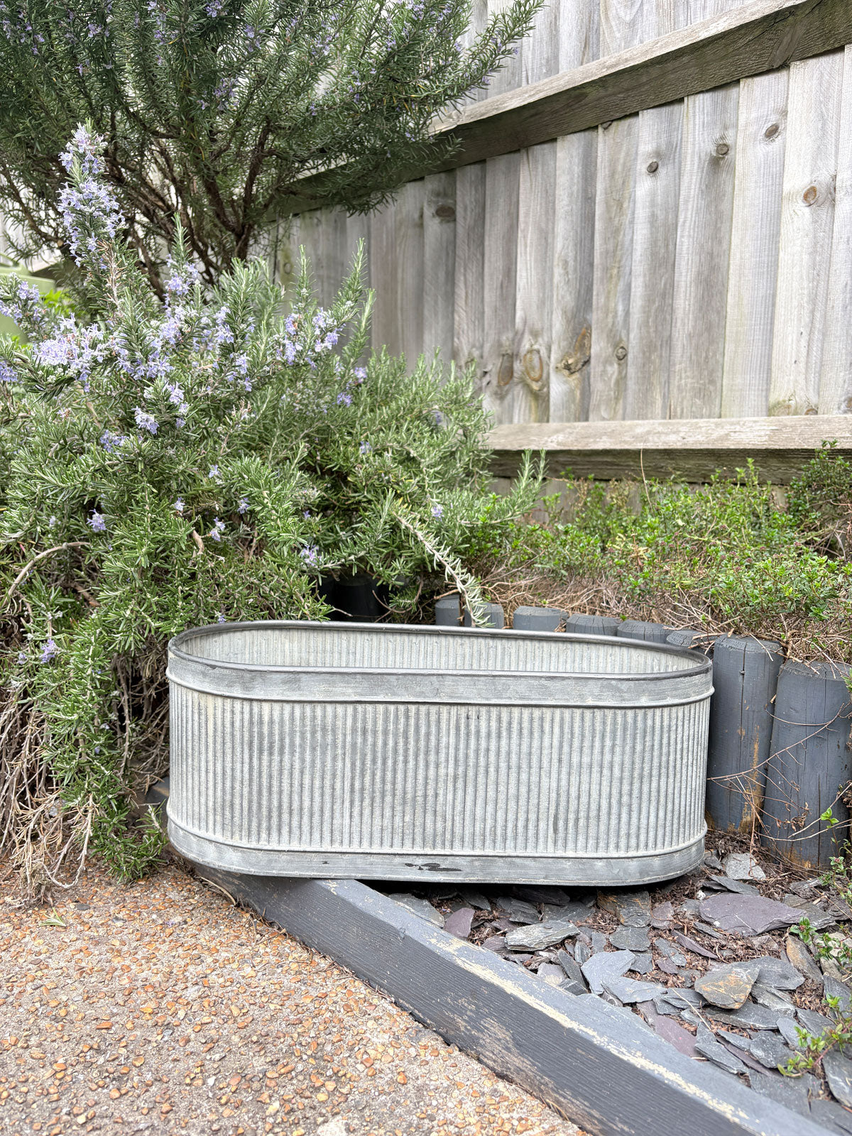 Metal Ribbed Oblong Planter - 49cm