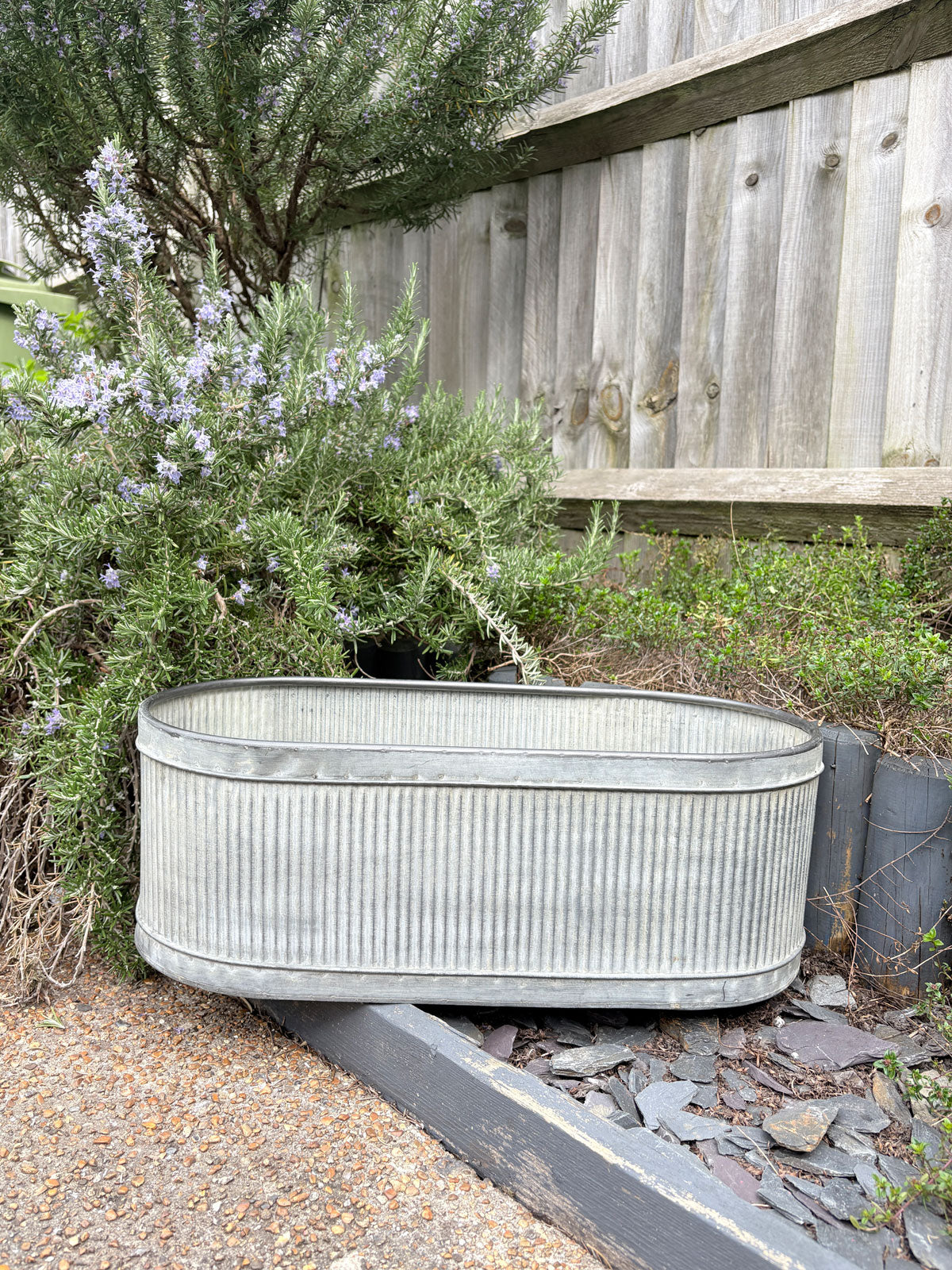 Metal Ribbed Oblong Planter - 53cm