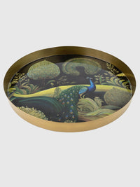 Round Metal Bukhara Tray - Peacock