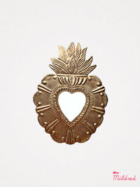 Mirror Ex Voto Heart with Flames - Gold