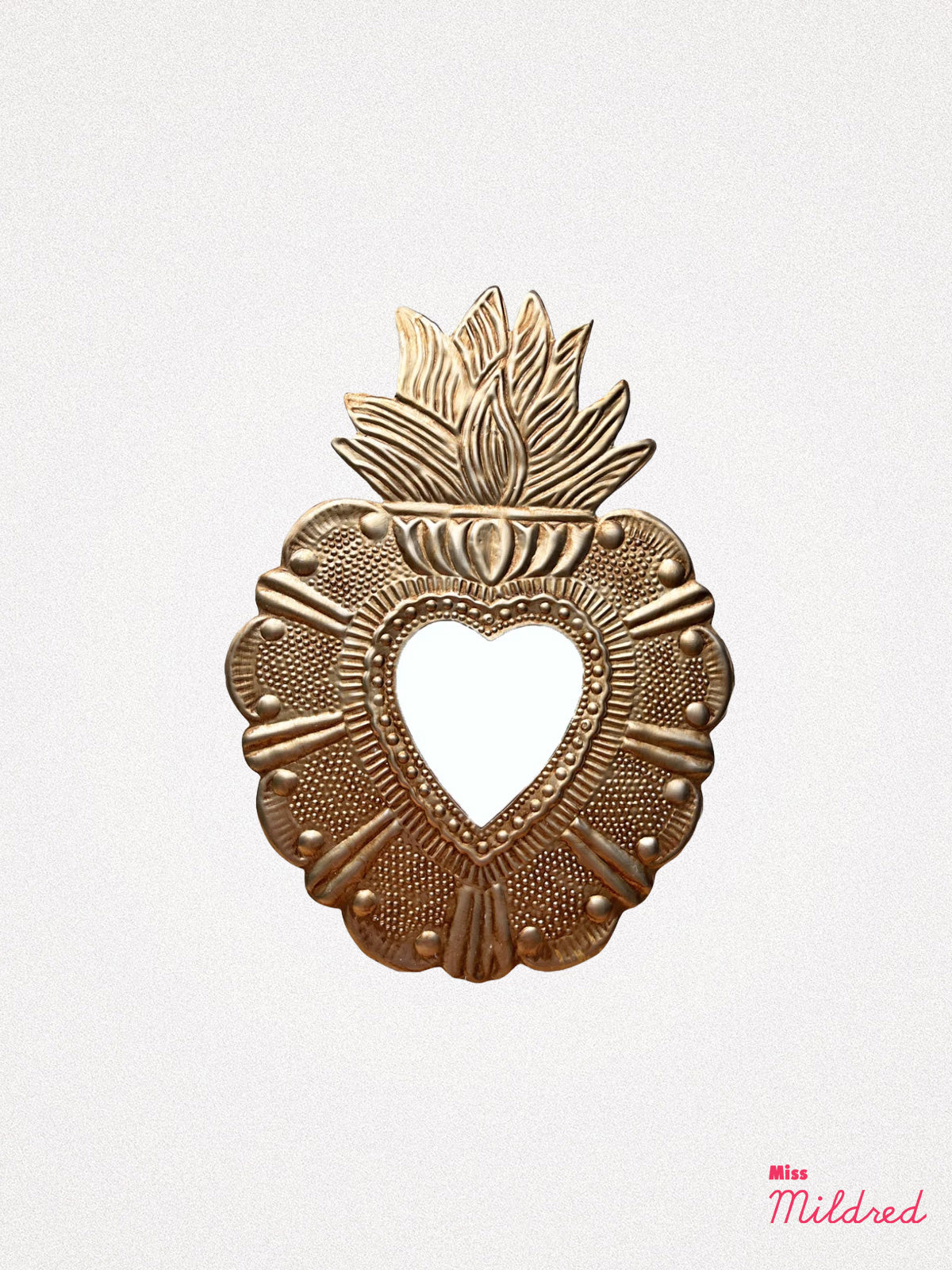 Mirror Ex Voto Heart with Flames - Gold