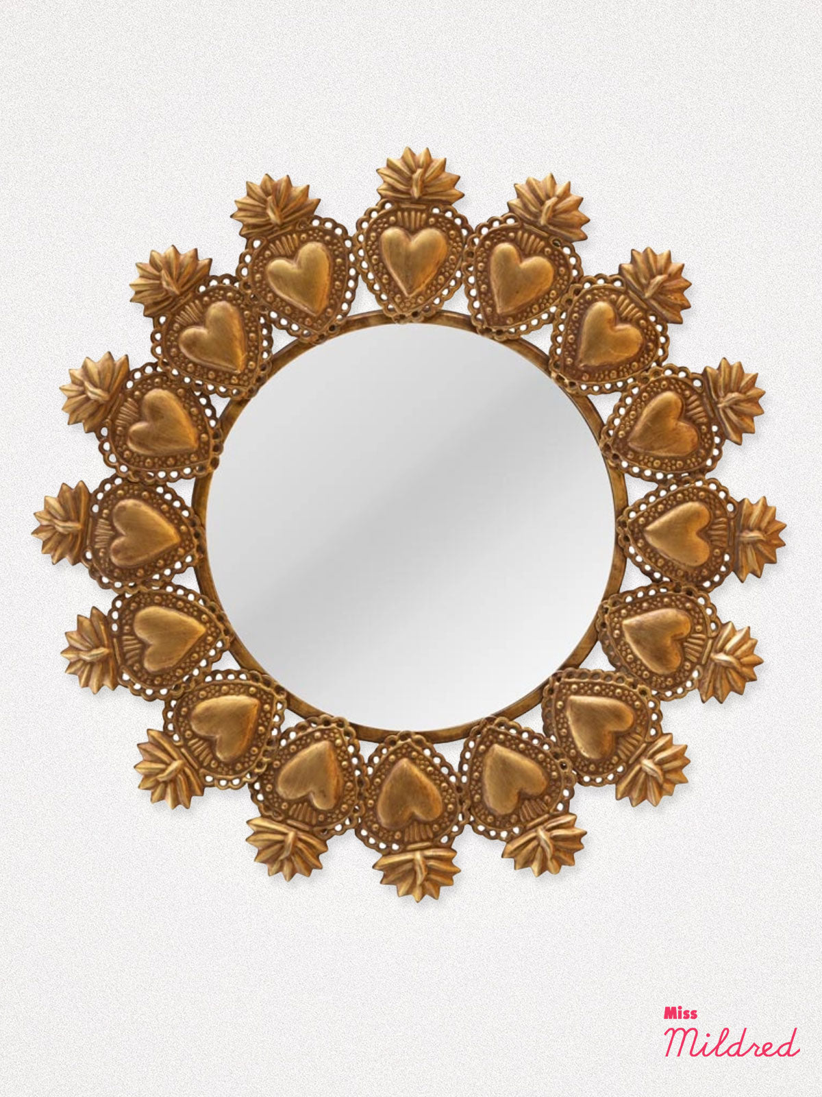 Round Metal Mirror Ex Voto Heart - Gold