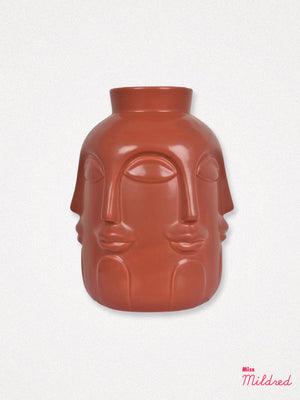 Monsieur Faces Ceramic Vase - Terracotta