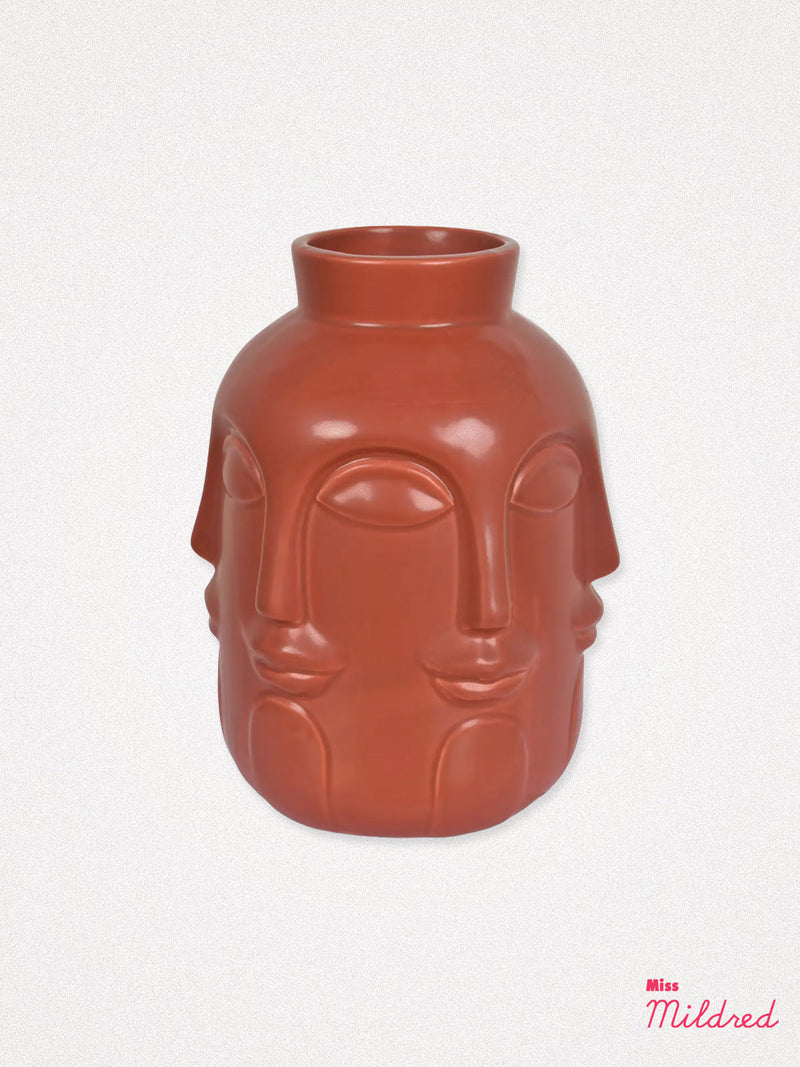 Monsieur Faces Ceramic Vase - Terracotta