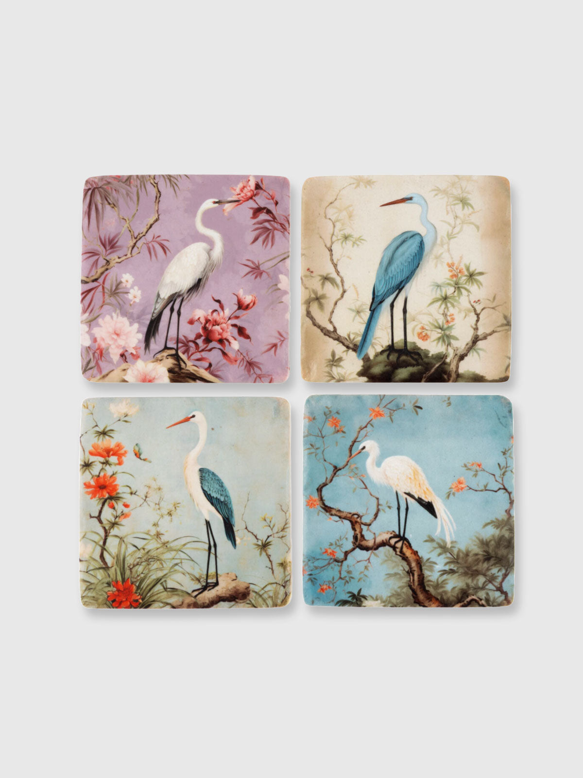 Oriental Bird Tile Coasters - Set of 4