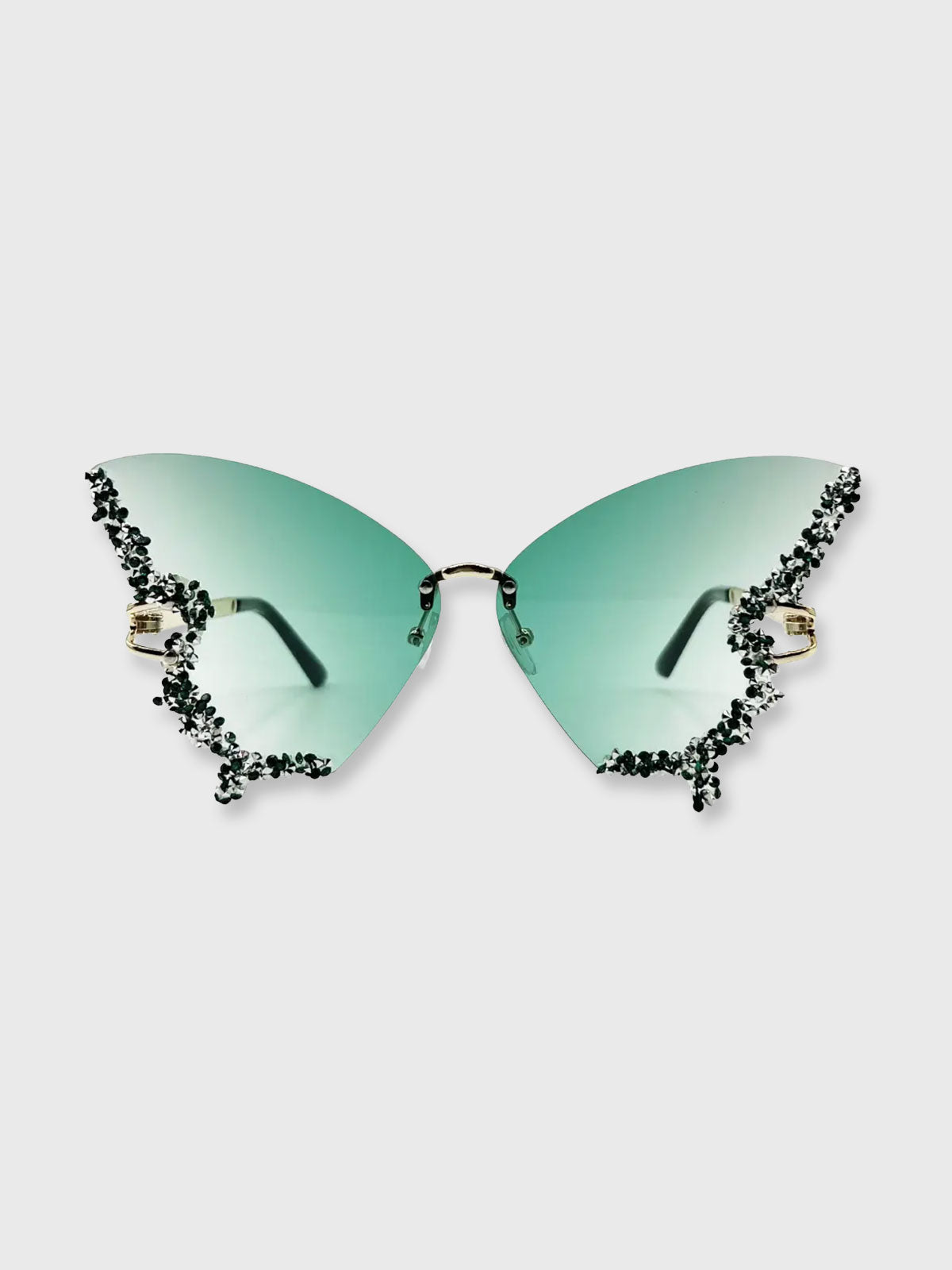 Sunglasses Oversized Butterfly in Green Crystal