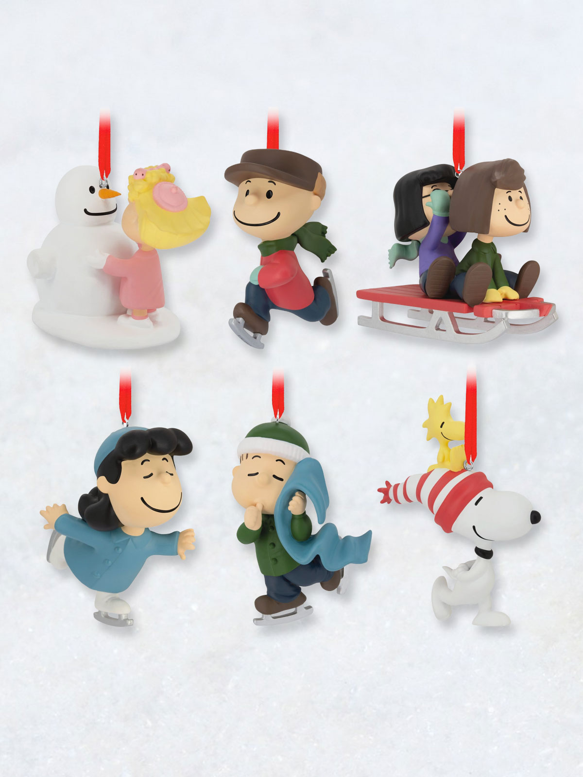 Peanuts Ornaments 'Winter Activities' - Pack of 6