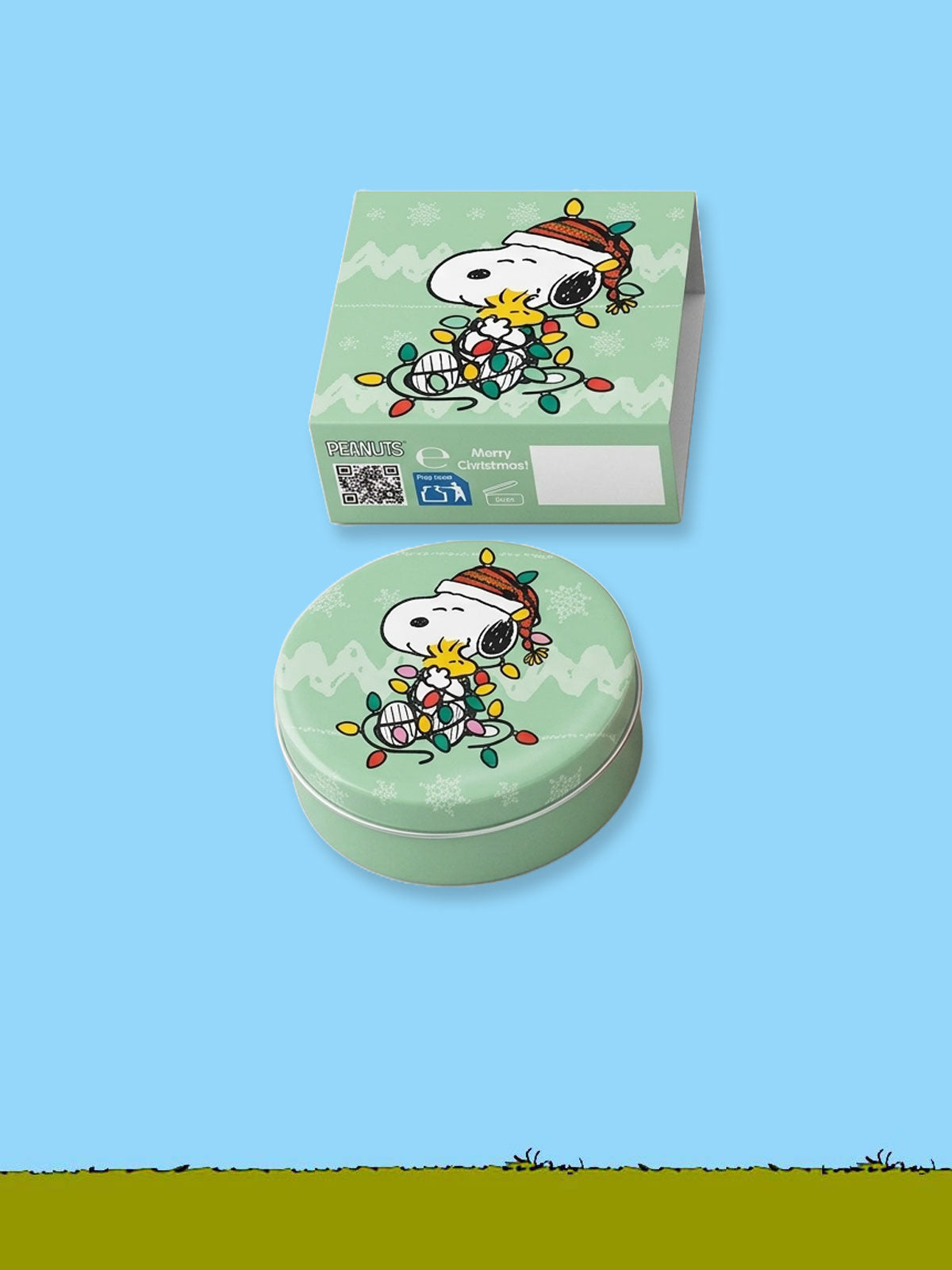 Peanuts Christmas Snoopy & Woodstock Lip Balm Tin - Sage Green