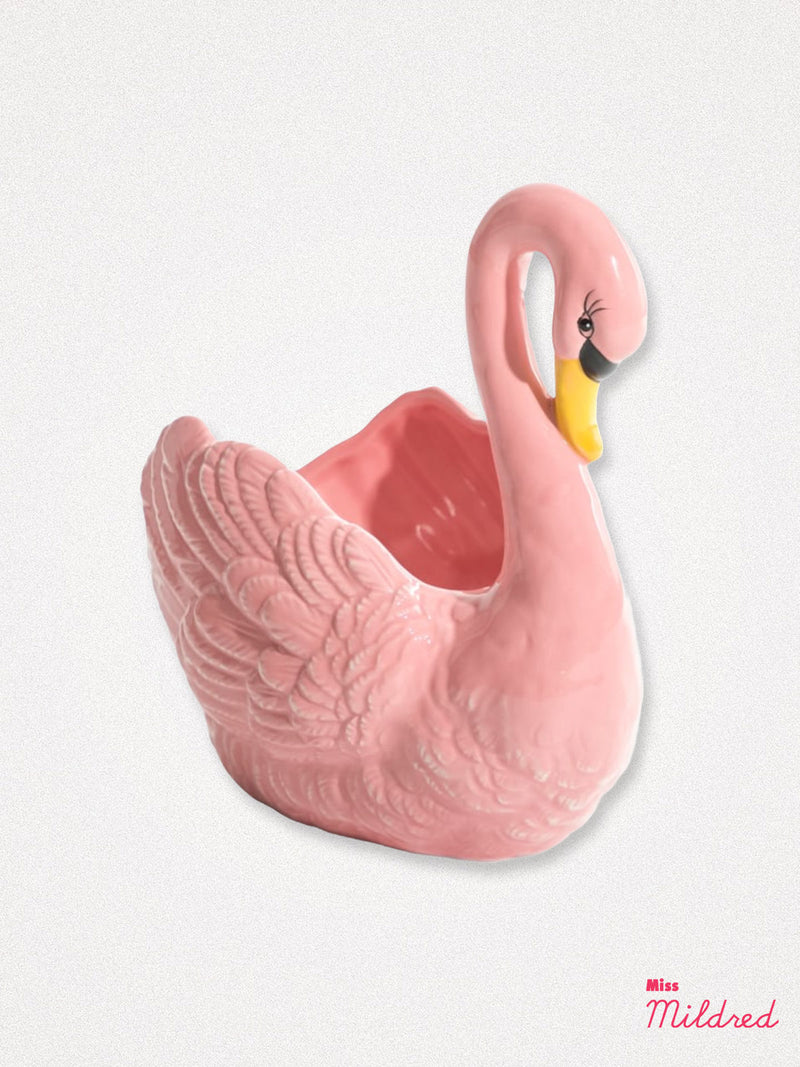 Pink Swan Ceramic Planter Vase Bowl