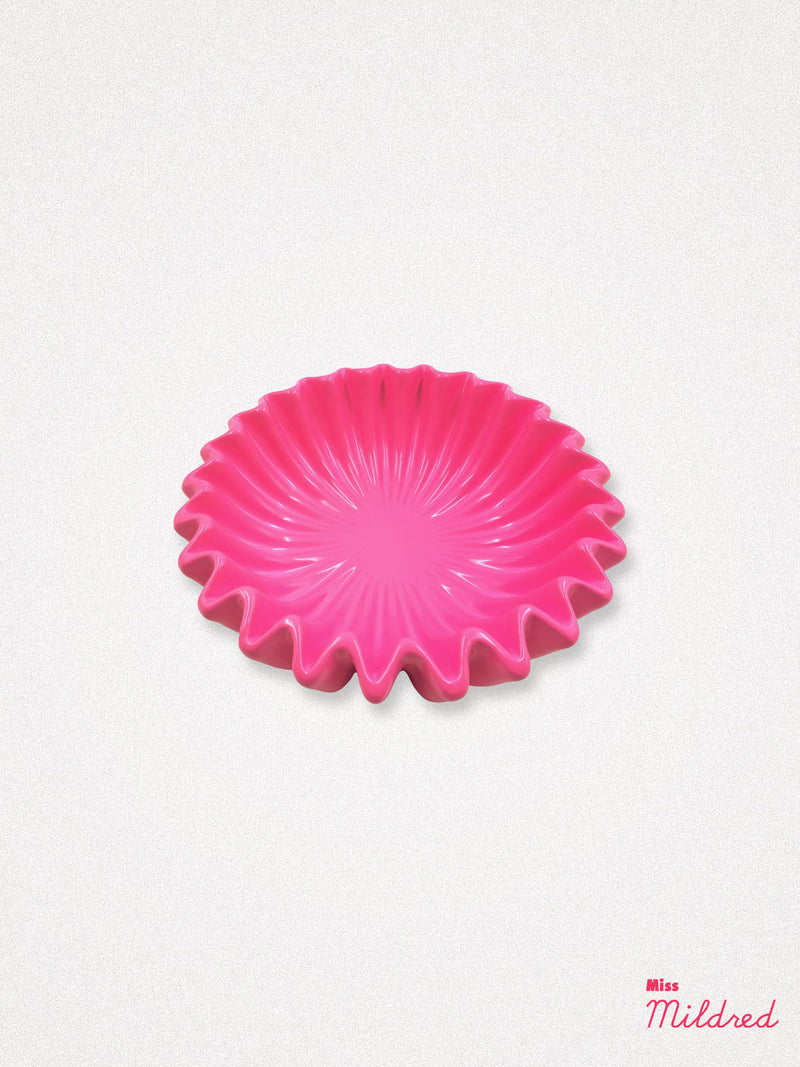 Pleated Ceramic Bowl - Neon Pink