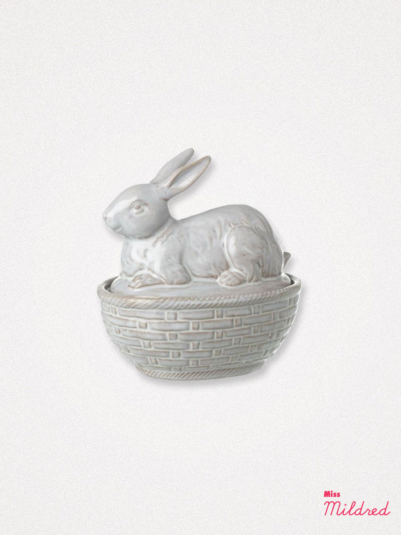 Porcelain Rabbit in Basket Pot - 15.5cm