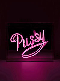 'Pussy' Glass Neon Light Box - Pink
