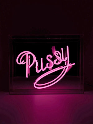 'Pussy' Glass Neon Light Box - Pink