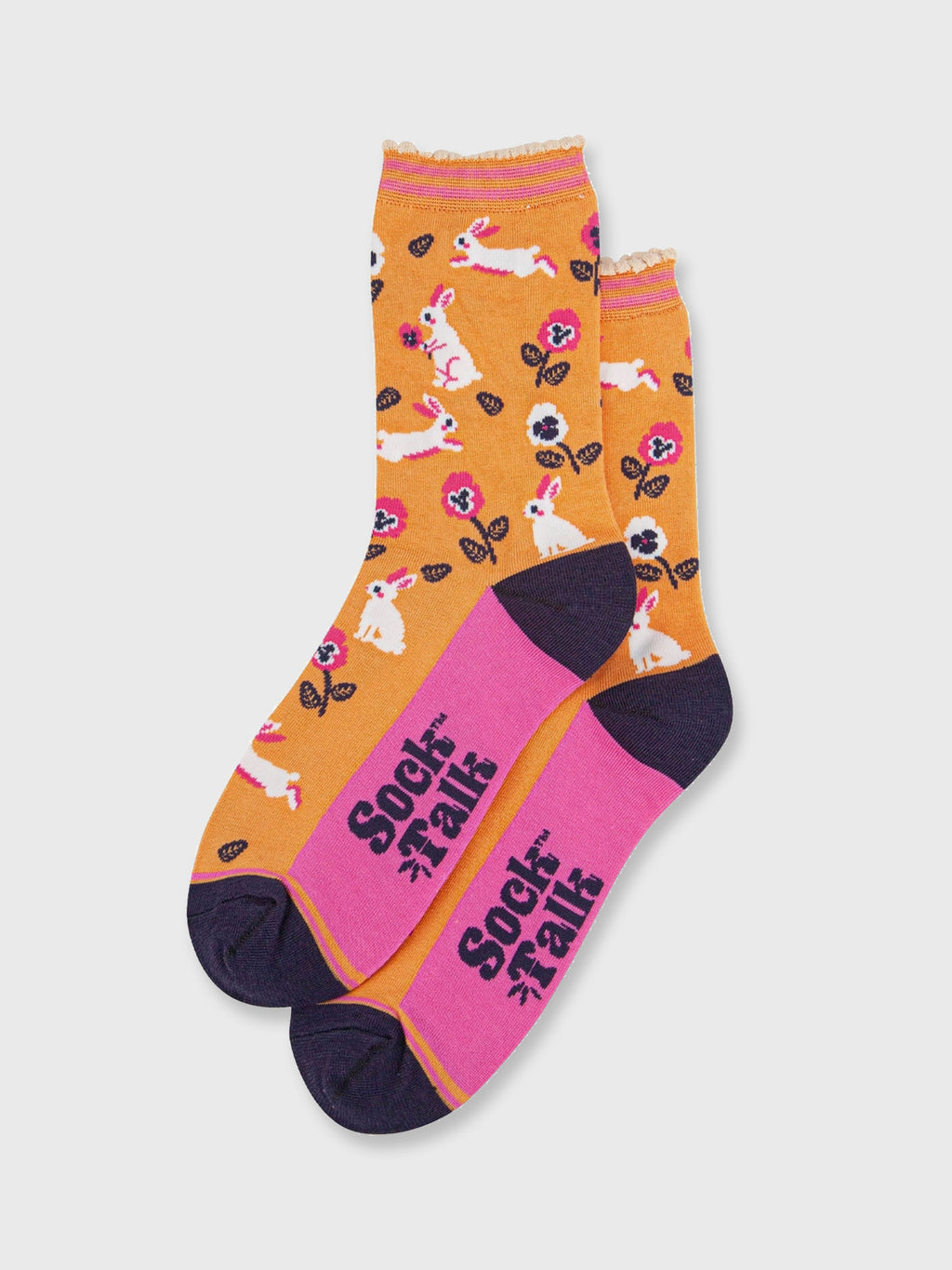 Bunny and Flowers Bamboo Socks Orange - Ladies