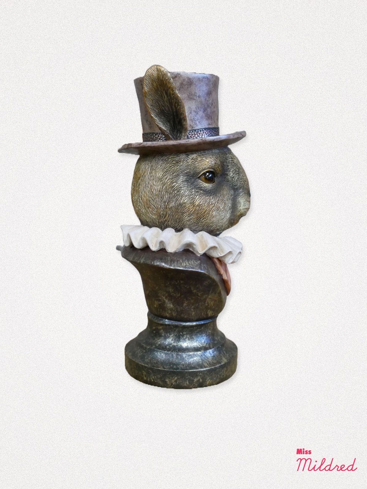 Top Hat Rabbit Bunny Bust - Bronze and White