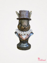 Top Hat Rabbit Bunny Bust - Bronze and White