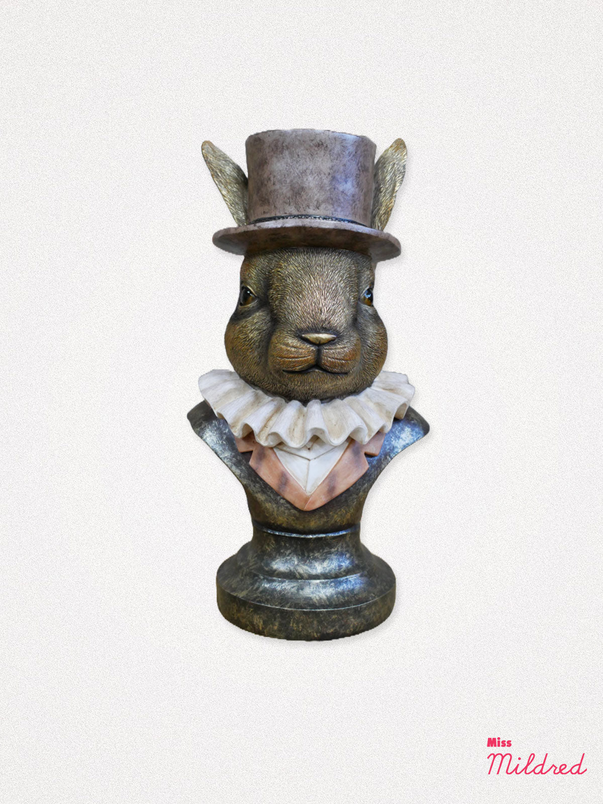 Top Hat Rabbit Bunny Bust - Bronze and White
