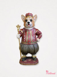 Regal Corgi Dog Statue with Crown