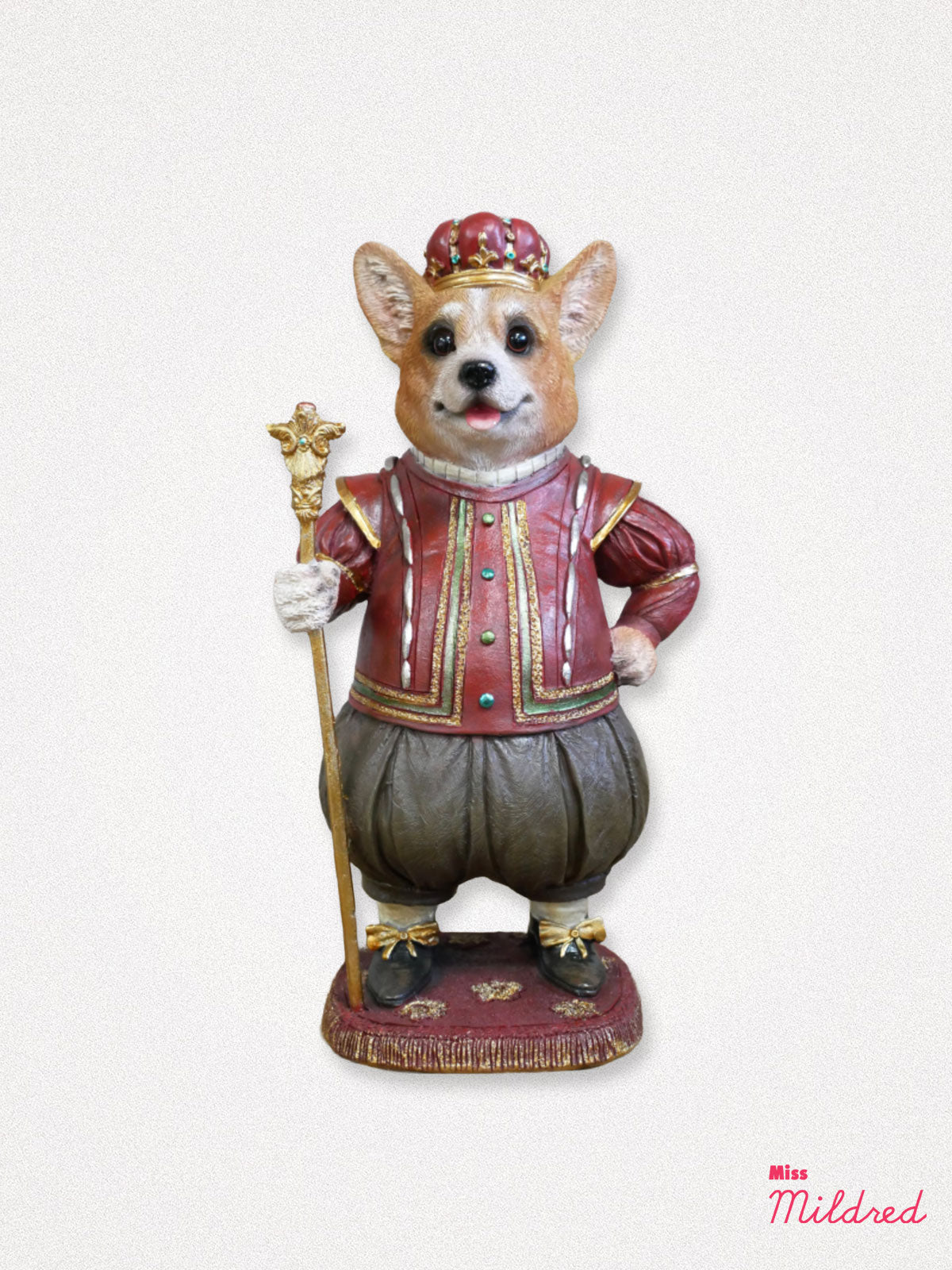 Regal Corgi Dog Statue with Crown