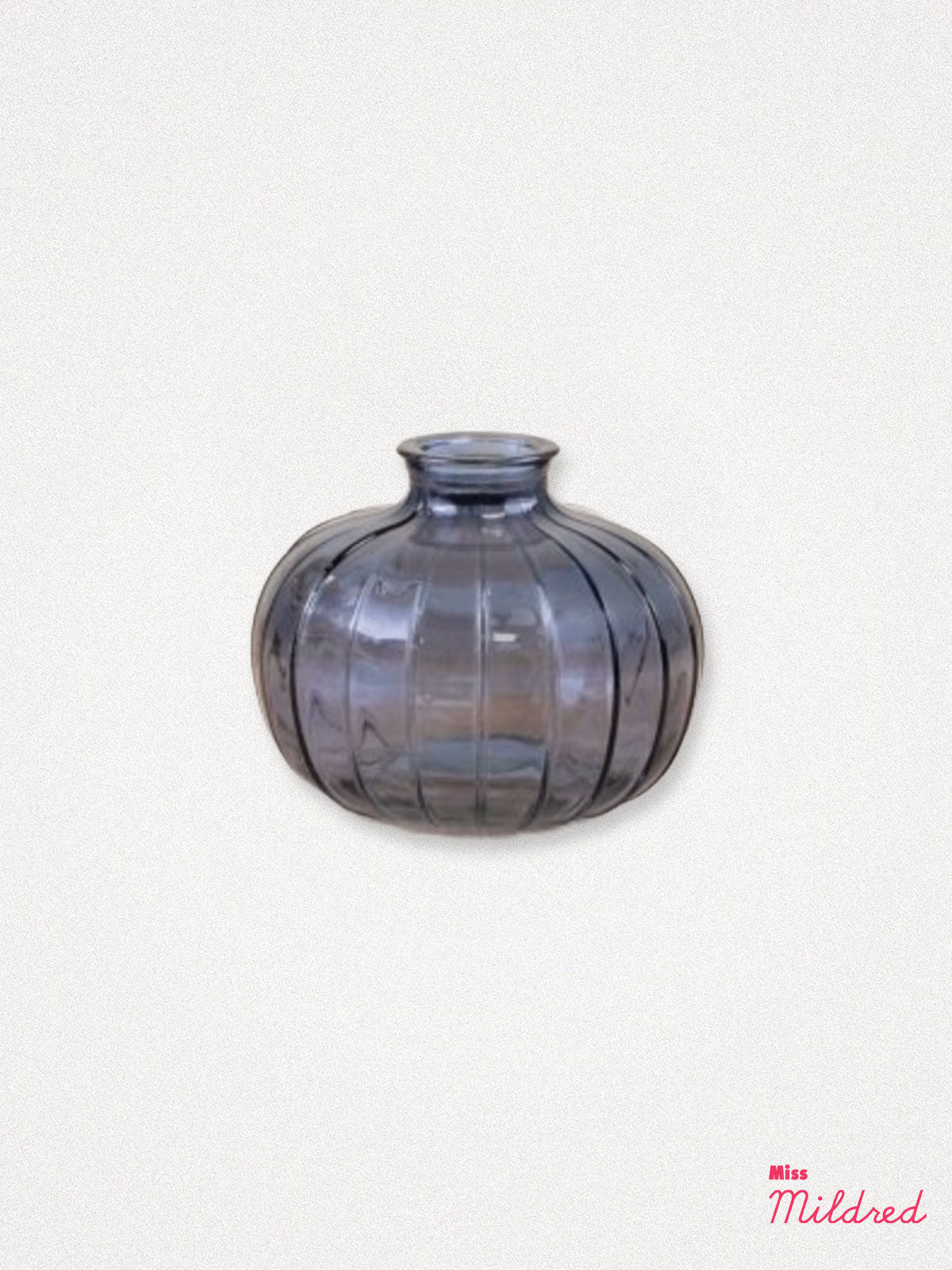 Ribbed Blue Round Glass Bottle - 10.8cm
