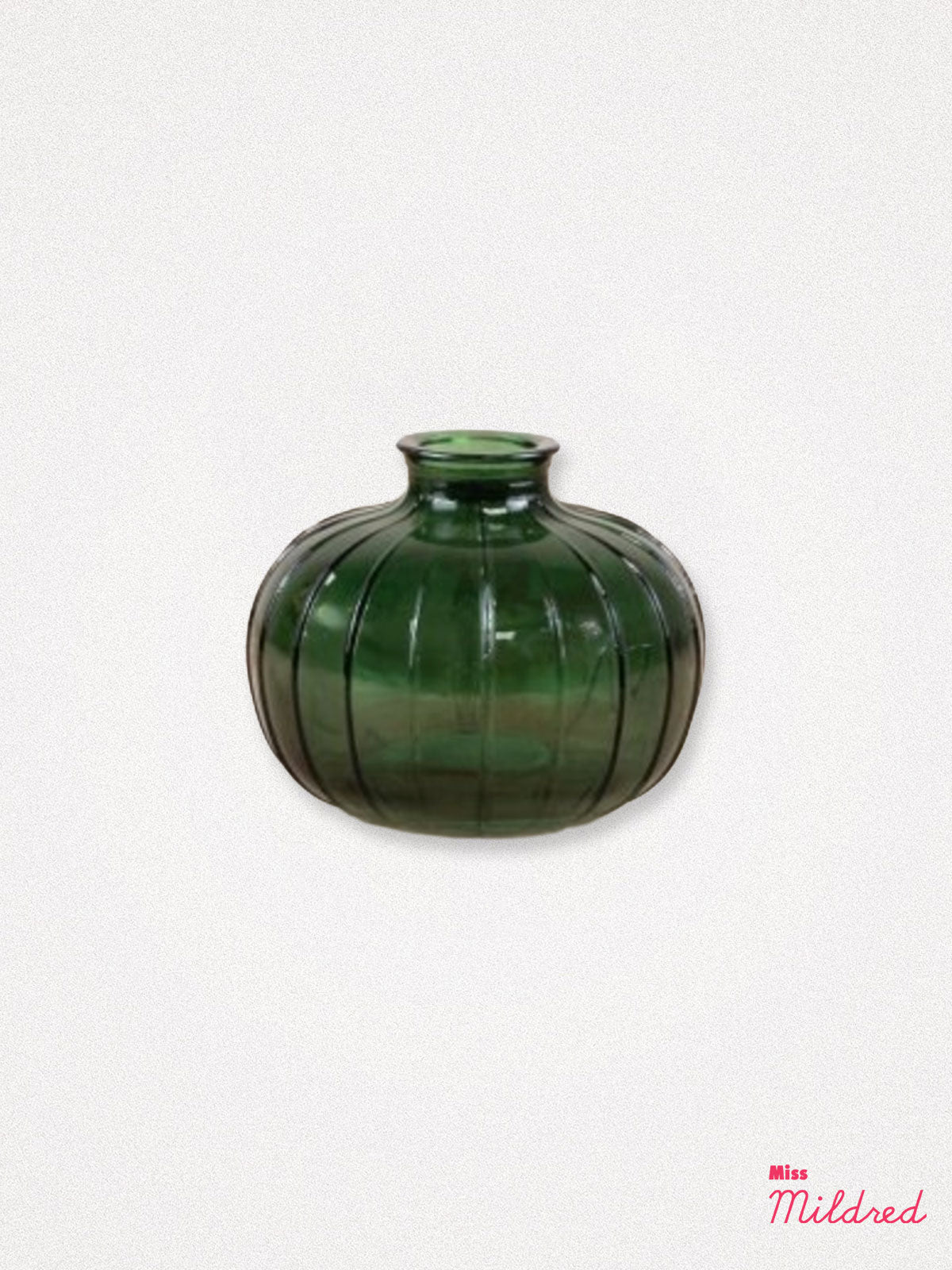 Ribbed Green Round Glass Bottle - 10.8cm