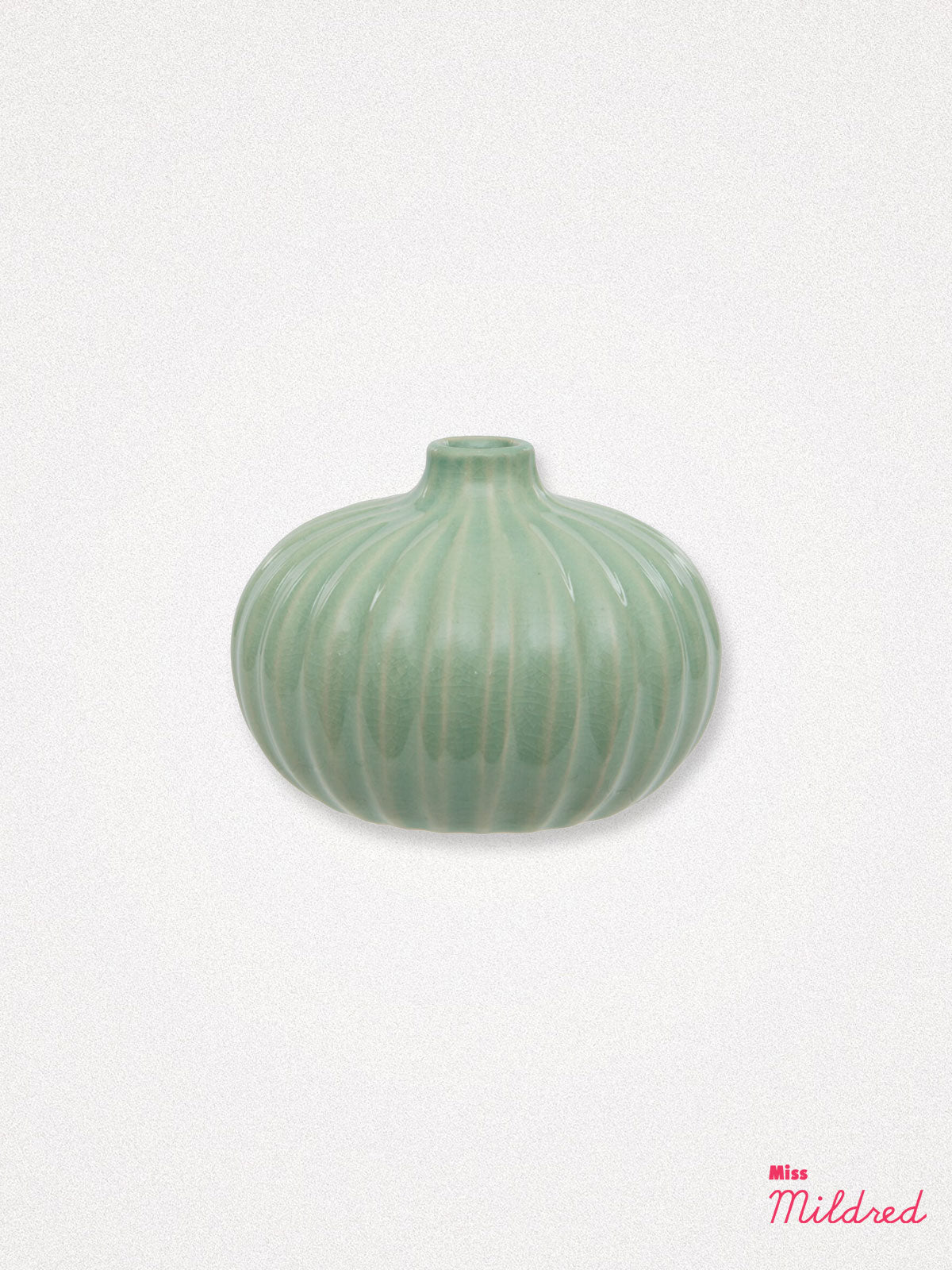 Small Round Ribbed Ceramic Vase - Green