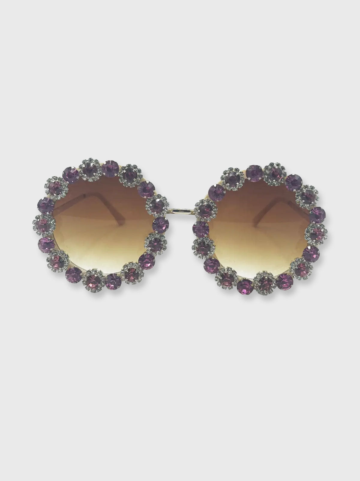 Sunglasses Round Oversized Floral Crystal Gem Sunglasses in Pink