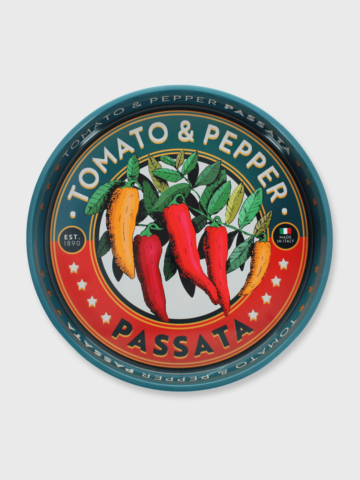 Round Metal Serving Tray - Tomato & Pepper