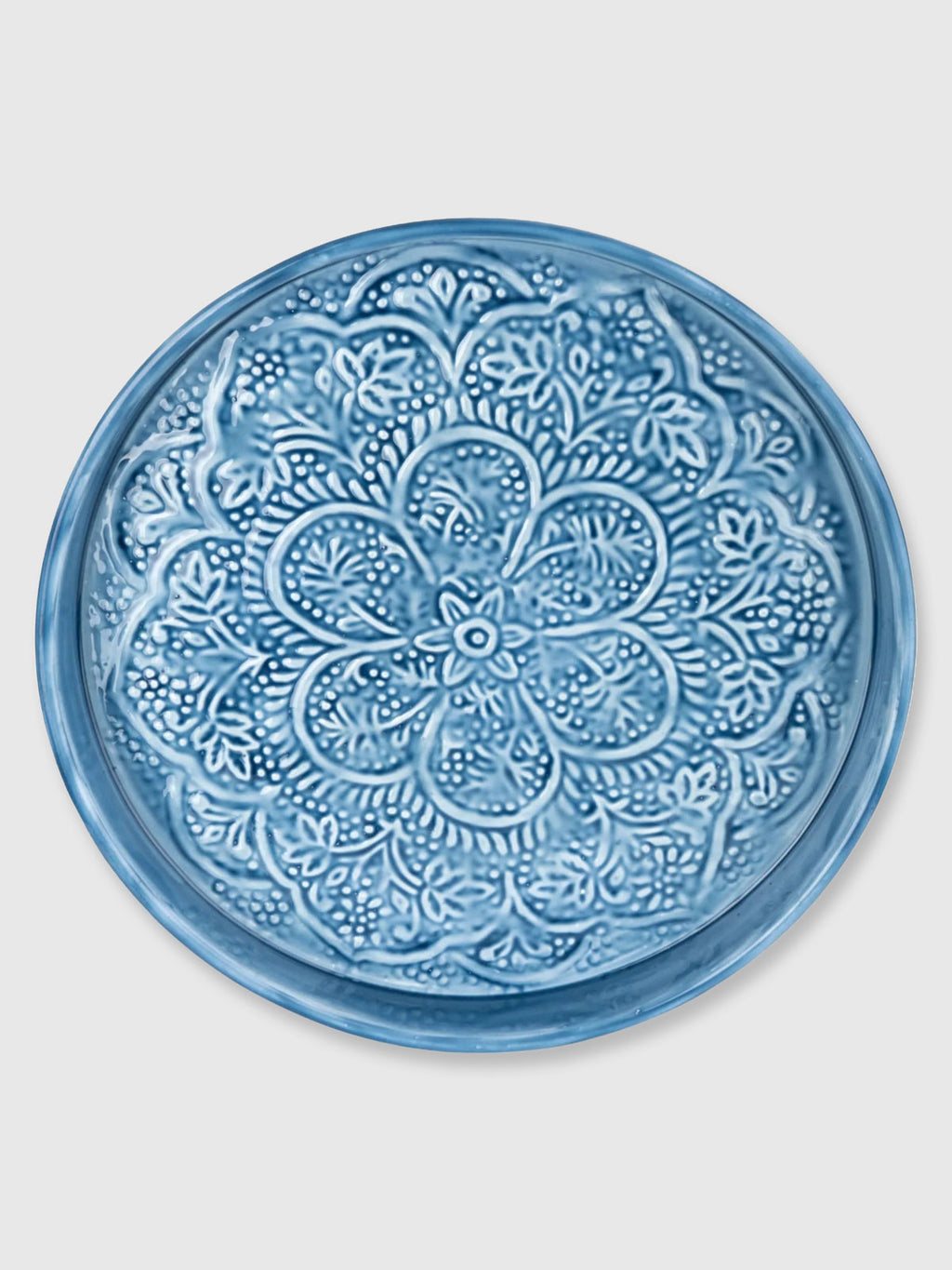 Round Metal Textured Enamel Tray - Blue