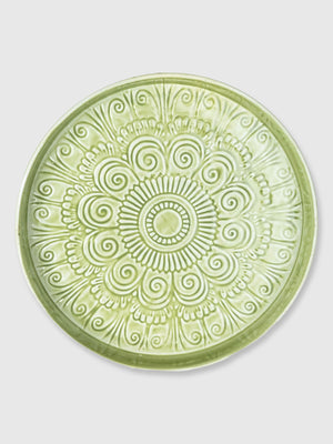 Round Metal Textured Enamel Tray - Green