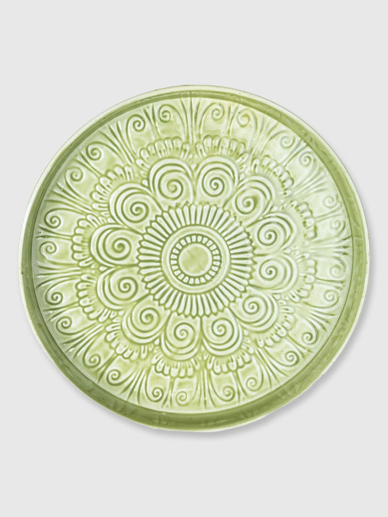 Round Metal Textured Enamel Tray - Green