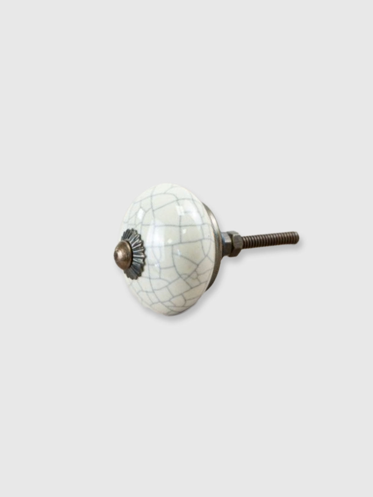 Round Striped Ceramic Drawer Knob - Off White Crackle
