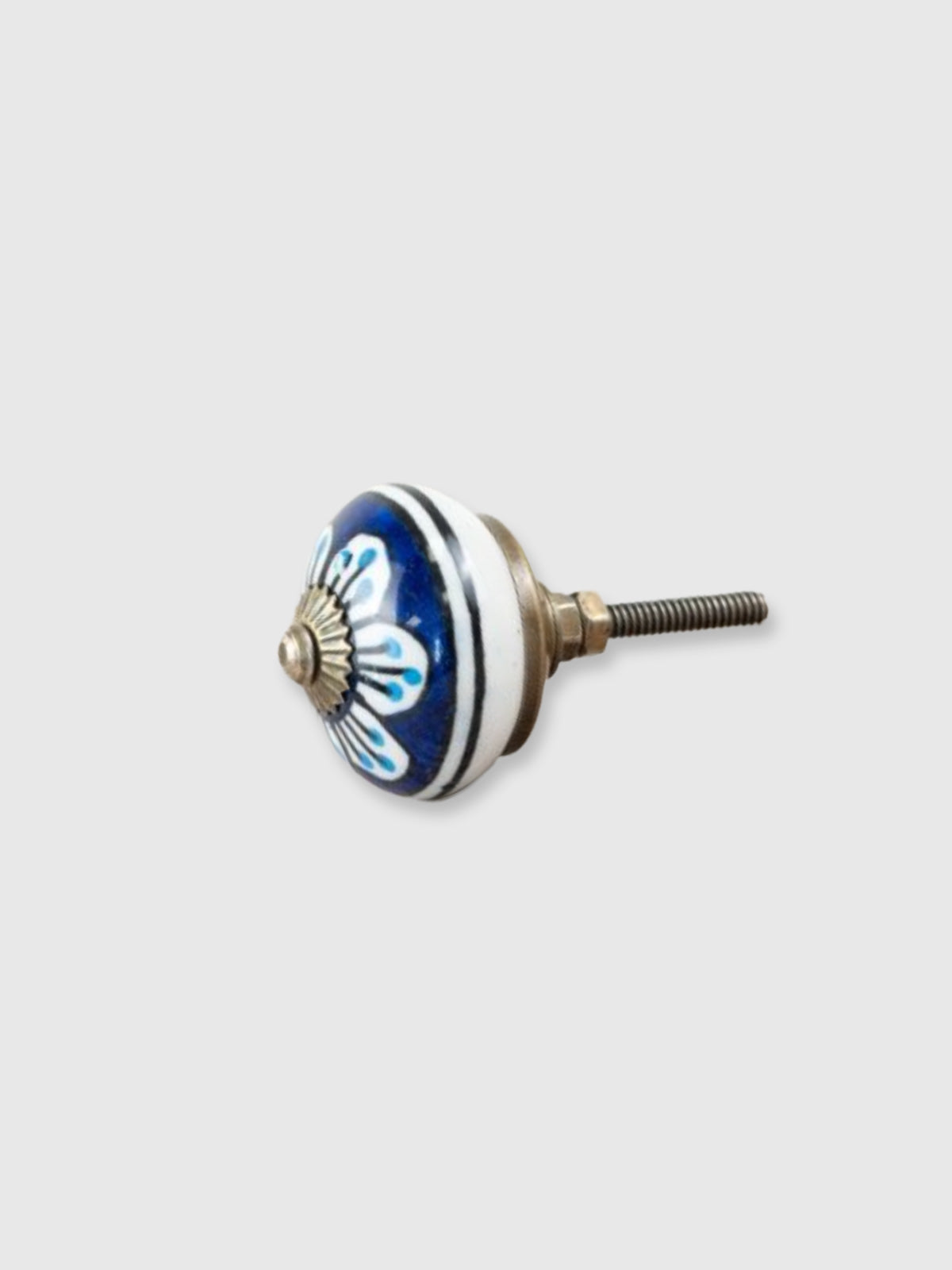 Round Striped Ceramic Drawer Knob - Blue Patterned