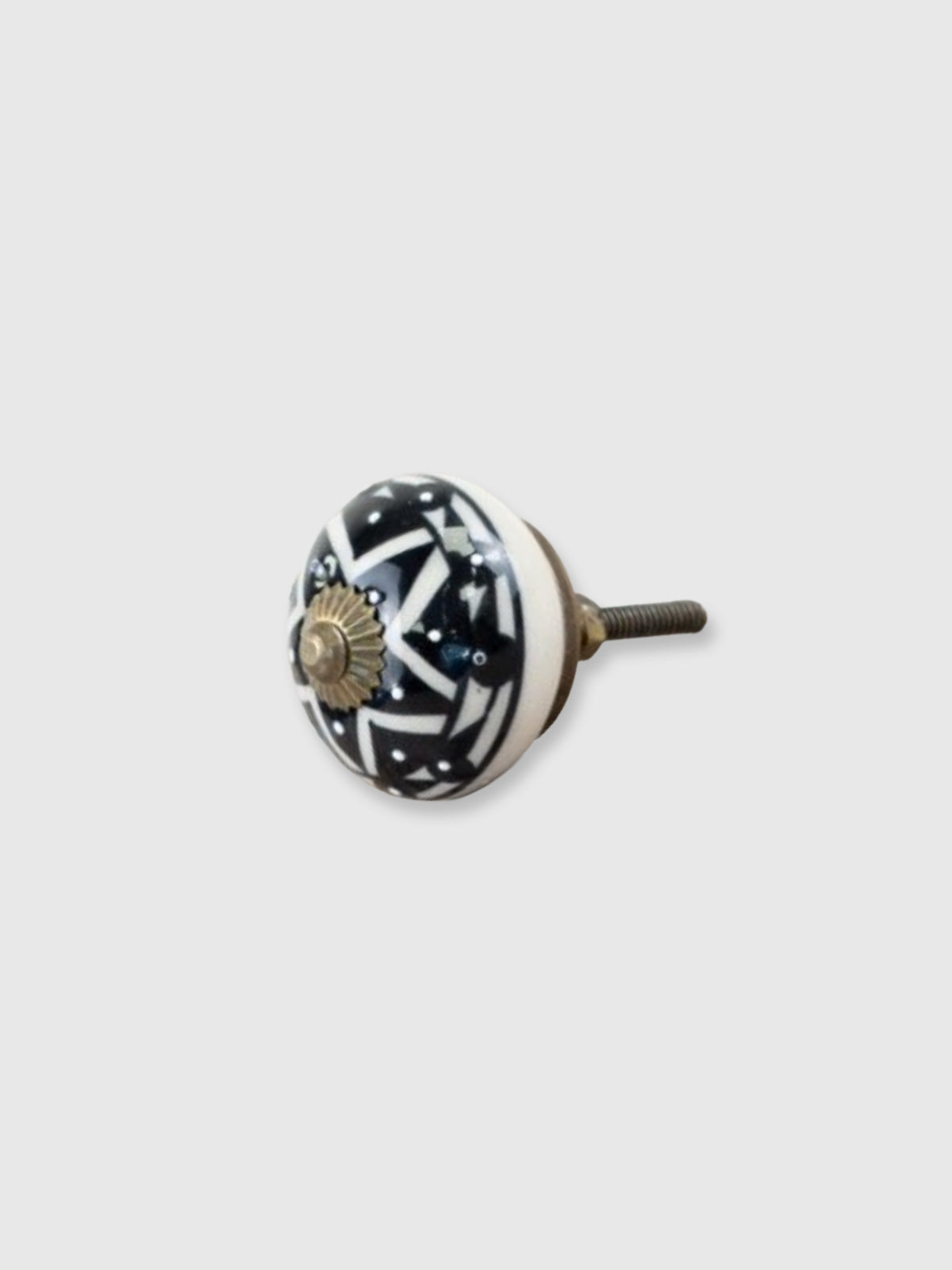 Round Striped Ceramic Drawer Knob - Black Burst