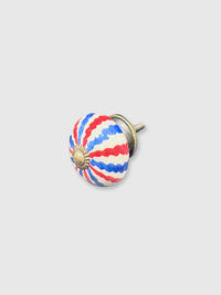 Round Striped Ceramic Drawer Knob - Red & Blue