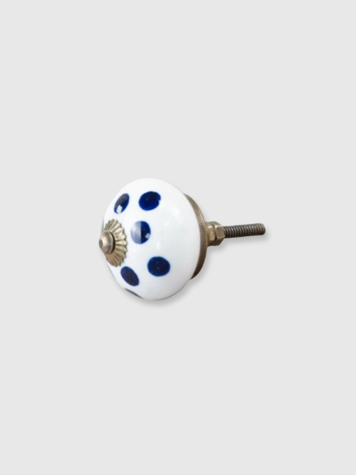 Round Striped Ceramic Drawer Knob - Blue Polka Dot