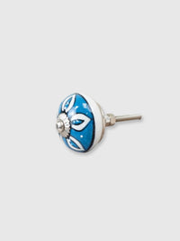 Round Striped Ceramic Drawer Knob - Blue & White