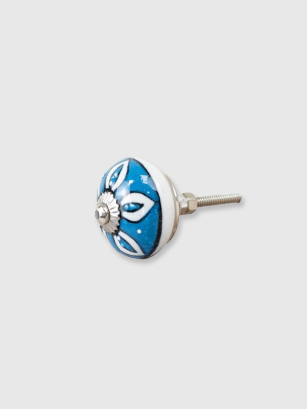 Round Striped Ceramic Drawer Knob - Blue & White