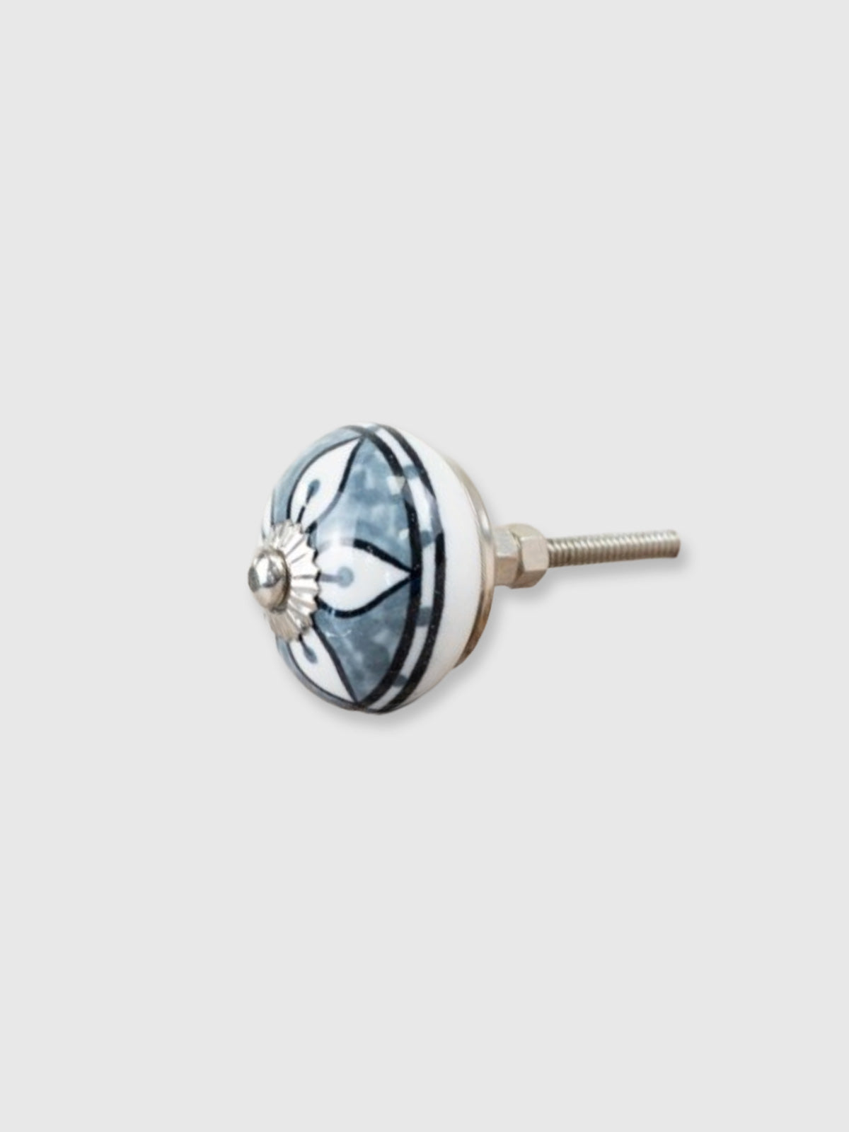 Round Striped Ceramic Drawer Knob - Blue Grey