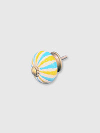 Round Striped Ceramic Drawer Knob - Yellow & Aqua